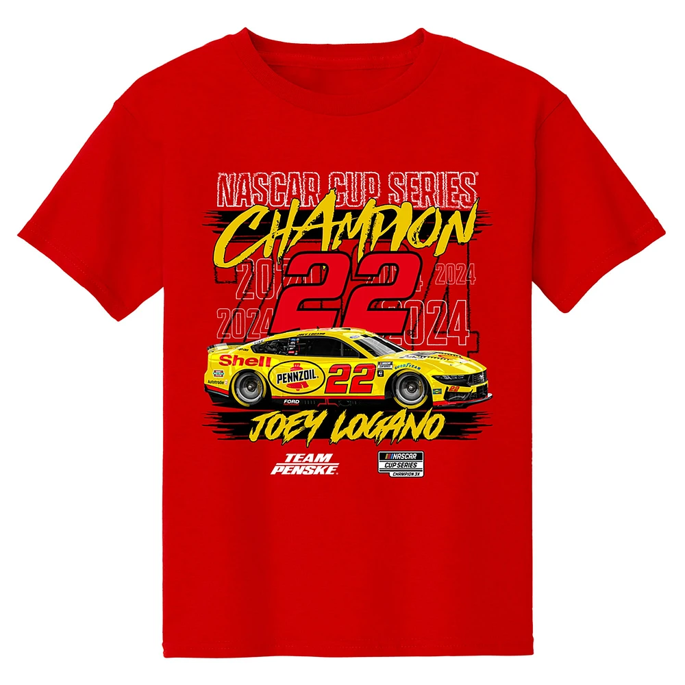 Youth Team Penske  Red Joey Logano 2024 NASCAR Cup Series Champion Signature T-Shirt