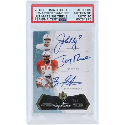 John Elway, Jerry Rice & Barry Sanders Autographed 2013 Upper Deck Ultimate Collection Trios #U3S-ERS #5/7 PSA Authenticated Auto 10 Card
