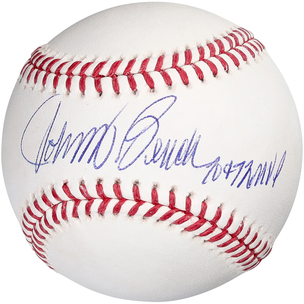 Baseball autographié par Johnny Bench des Cincinnati Reds avec l'inscription « 70 & 72 NL MVP »