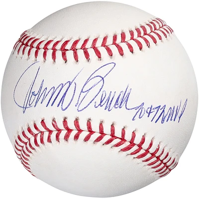 Baseball autographié par Johnny Bench des Cincinnati Reds avec l'inscription « 70 & 72 NL MVP »