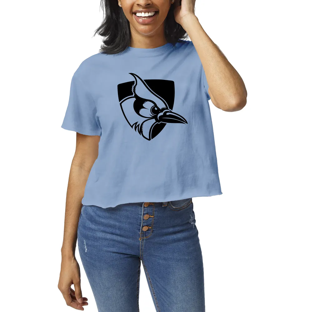 Women's League Collegiate Wear Navy Johns Hopkins Blue Jays Wordmark  Clothesline Cropped T-Shirt