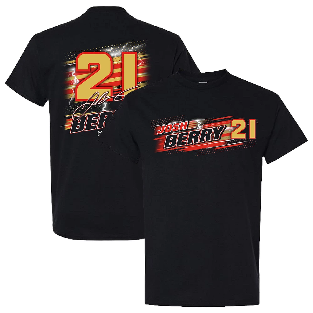 T-shirt à damier pour homme avec nom et numéro Josh Berry Black Sports