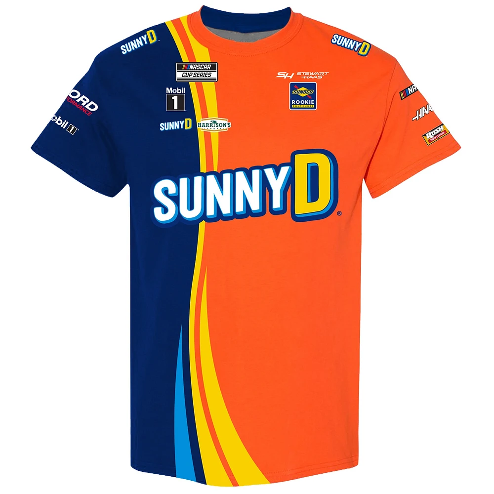 T-shirt uniforme Josh Berry SunnyD de la collection Stewart-Haas Racing Team pour hommes, orange/bleu