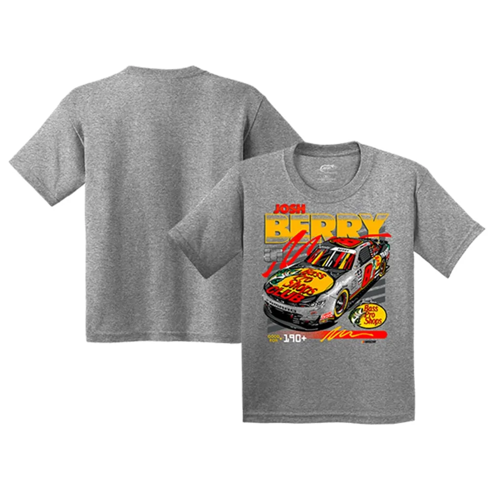 Youth JR Motorsports Official Team Apparel Heather Gray Josh Berry 2023 #8 Bass Pro Shops T-Shirt