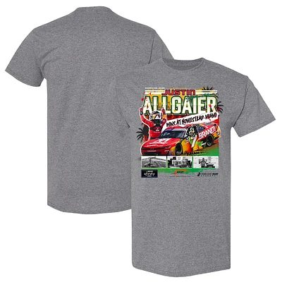 T-shirt Justin Allgaier, vainqueur de la course NASCAR Xfinity Series Hard Rock Bet 300 2025, motif drapeau à damier, anthracite chiné