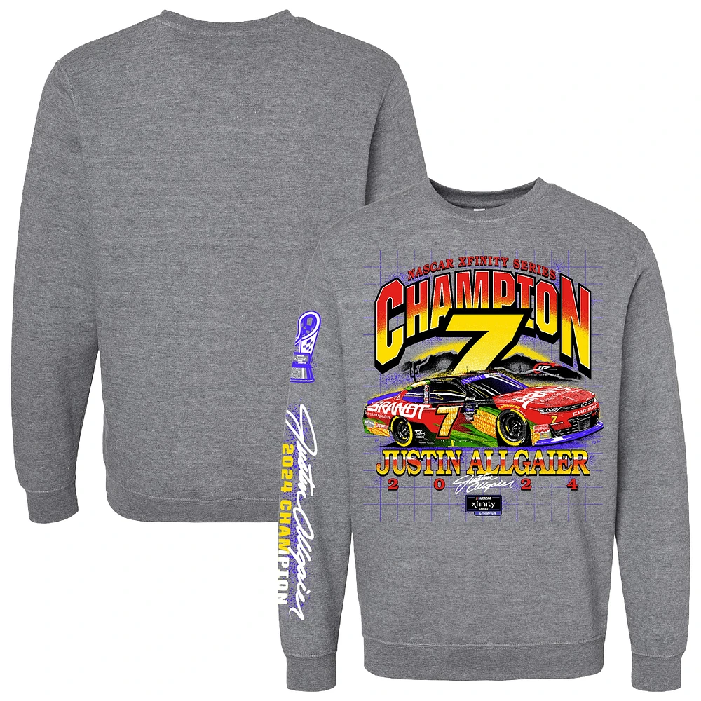 Men's Checkered Flag Sports Heather Gray Justin Allgaier 2024 NASCAR Xfinity Series Champion Fleece Pullover Sweatshirt