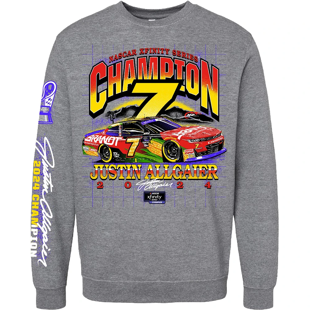 Men's Checkered Flag Sports Heather Gray Justin Allgaier 2024 NASCAR Xfinity Series Champion Fleece Pullover Sweatshirt