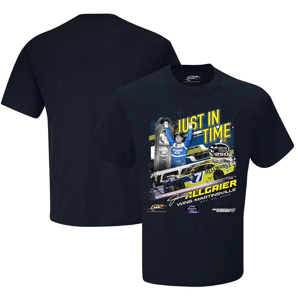 Men's JR Motorsports Official Team Apparel Black Justin Allgaier 2023 Dead On Tools 250 Race Winner T-Shirt