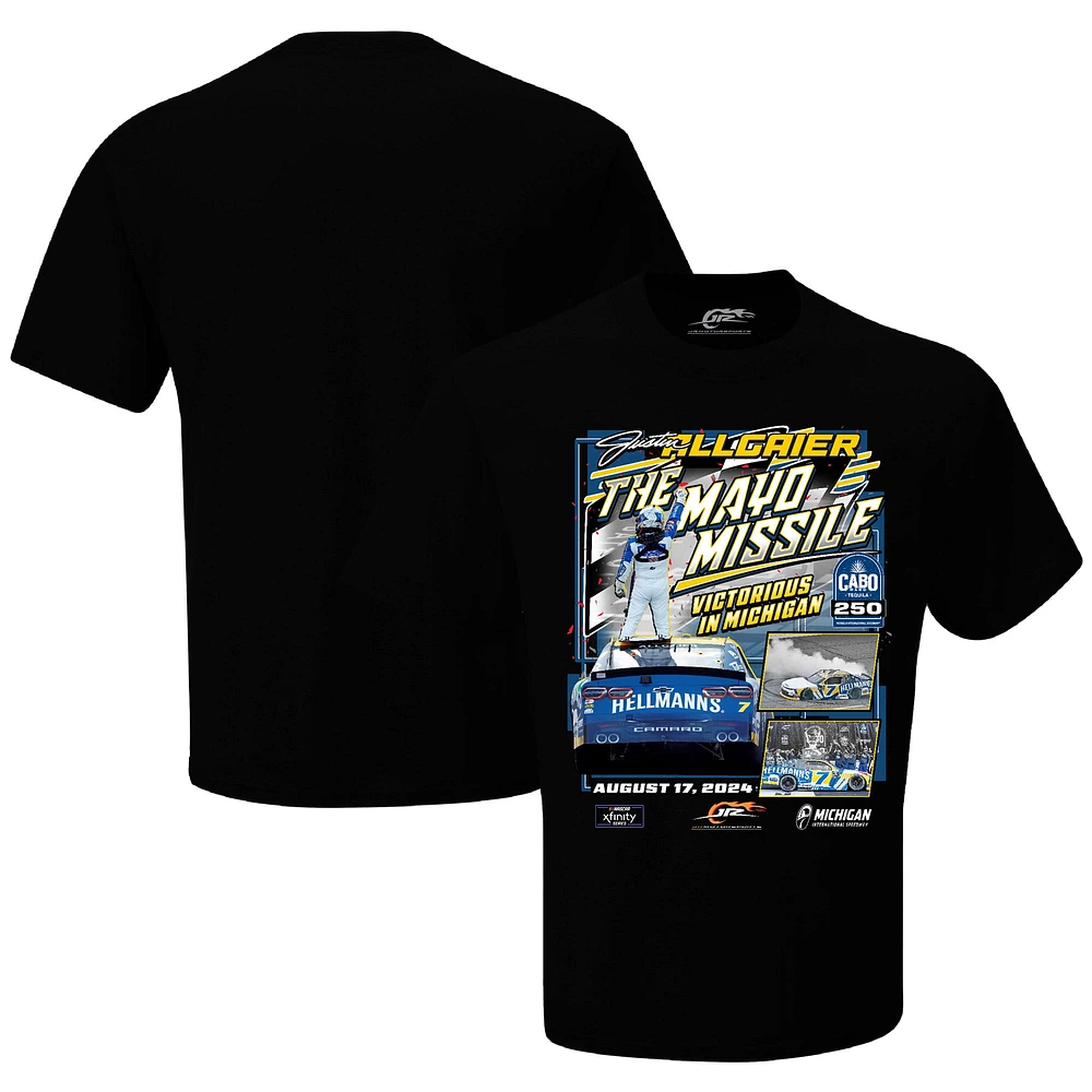 Men's JR Motorsports Official Team Apparel Black Justin Allgaier 2024 Xfinity Series Cabo Wabo 250 Race Winner T-Shirt