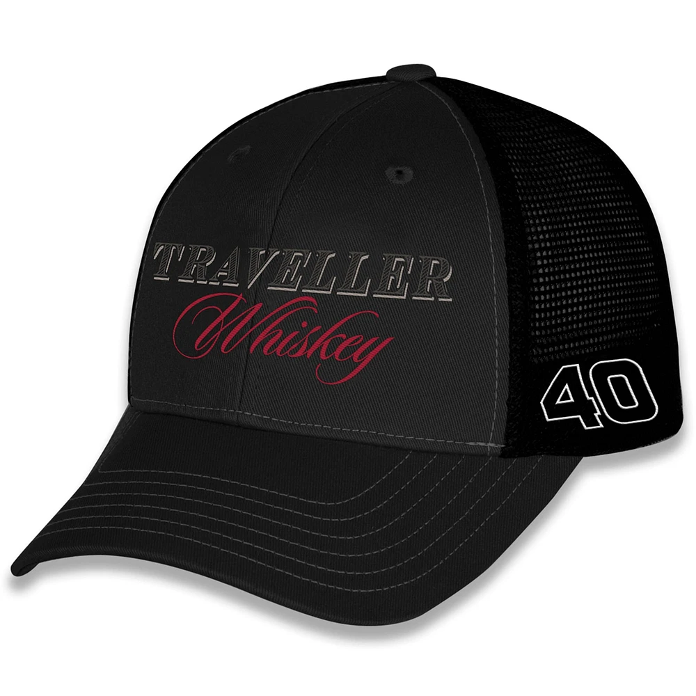 Vêtements officiels de l'équipe JR Motorsports pour hommes Casquette ajustable noire Justin Allgaier Traveller Whiskey Sponsor