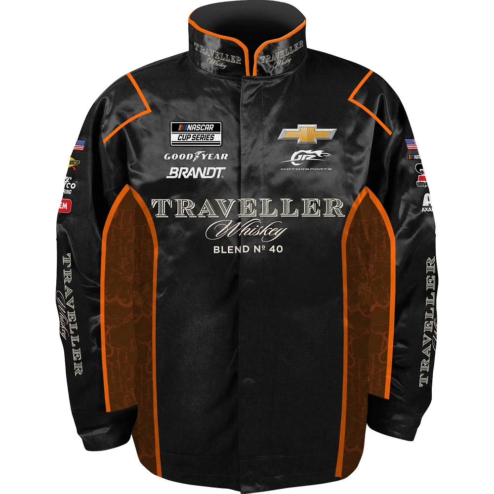 Vêtements officiels de l'équipe JR Motorsports pour hommes Veste à boutons-pression complète en sergé whisky Justin Allgaier Traveller noir