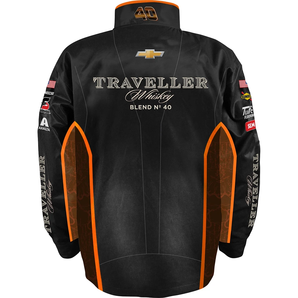 Vêtements officiels de l'équipe JR Motorsports pour hommes Veste à boutons-pression complète en sergé whisky Justin Allgaier Traveller noir