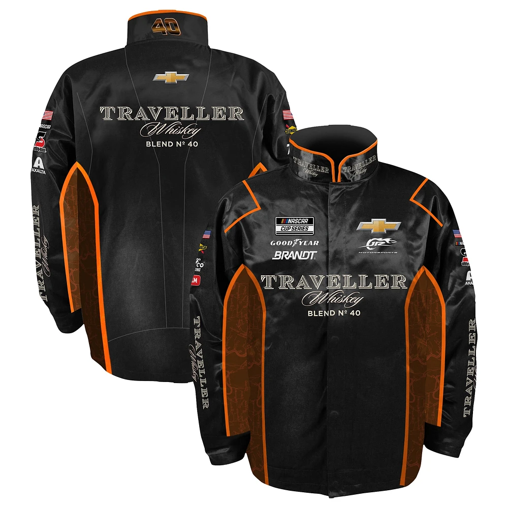 Vêtements officiels de l'équipe JR Motorsports pour hommes Veste à boutons-pression complète en sergé whisky Justin Allgaier Traveller noir