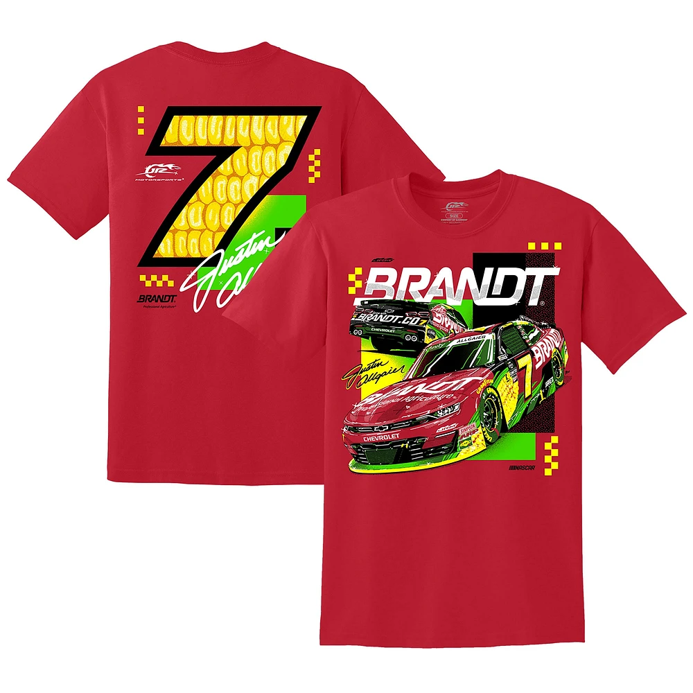 T-shirt officiel de l'équipe JR Motorsports pour homme avec voiture Justin Allgaier Brandt rouge