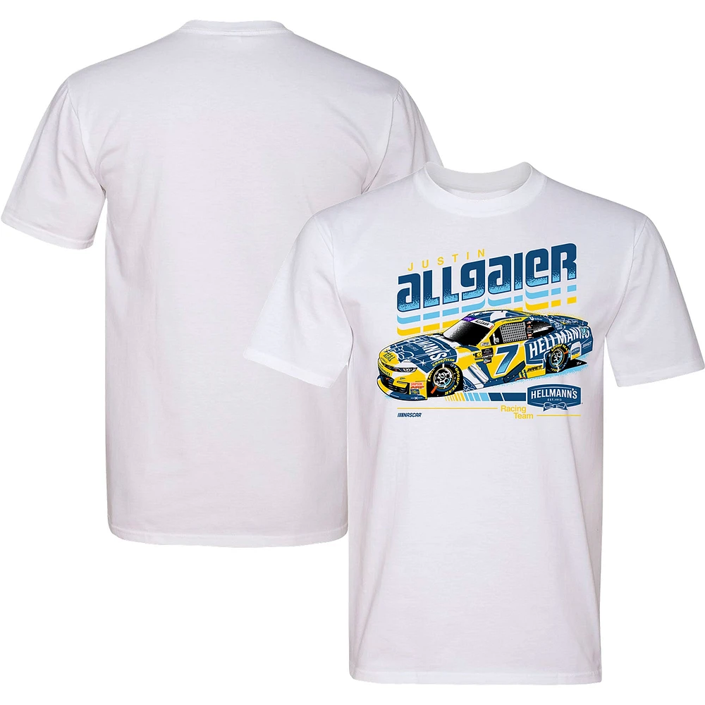 T-shirt blanc Justin Allgaier Hellmann's Car de l'équipe officielle JR Motorsports pour hommes