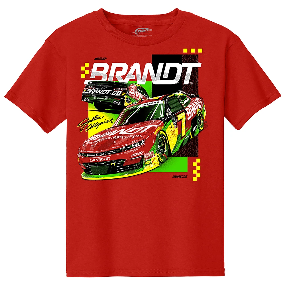 T-shirt officiel de l'équipe JR Motorsports pour jeunes, voiture Justin Allgaier Brandt rouge