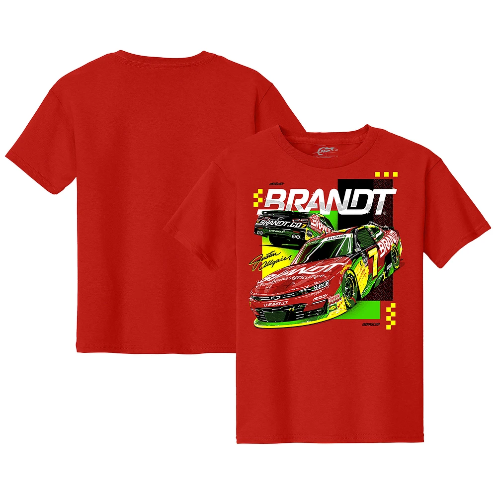 T-shirt officiel de l'équipe JR Motorsports pour jeunes, voiture Justin Allgaier Brandt rouge