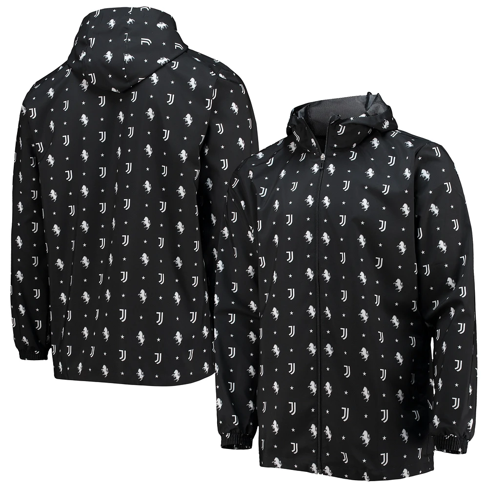 Veste coupe-vent à capuche entièrement zippée adidas Juventus AEROREADY pour homme, noire