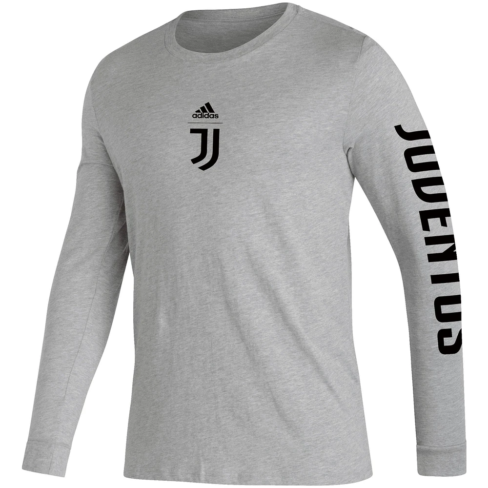 Men's adidas Heather Gray Juventus Team Crest Long Sleeve T-Shirt