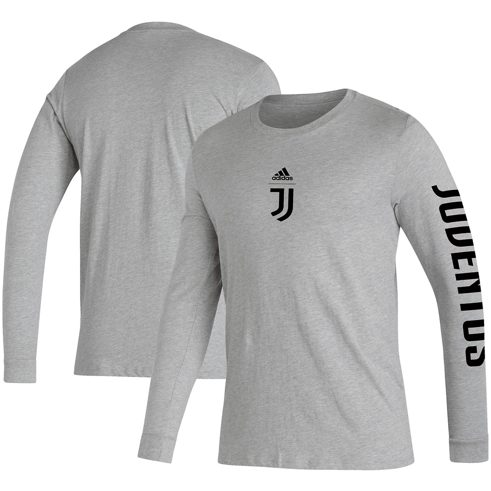 Men's adidas Heather Gray Juventus Team Crest Long Sleeve T-Shirt