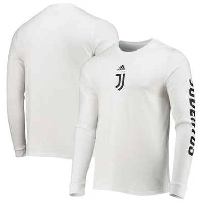 Men's adidas White Manchester United Crest Long Sleeve T-Shirt