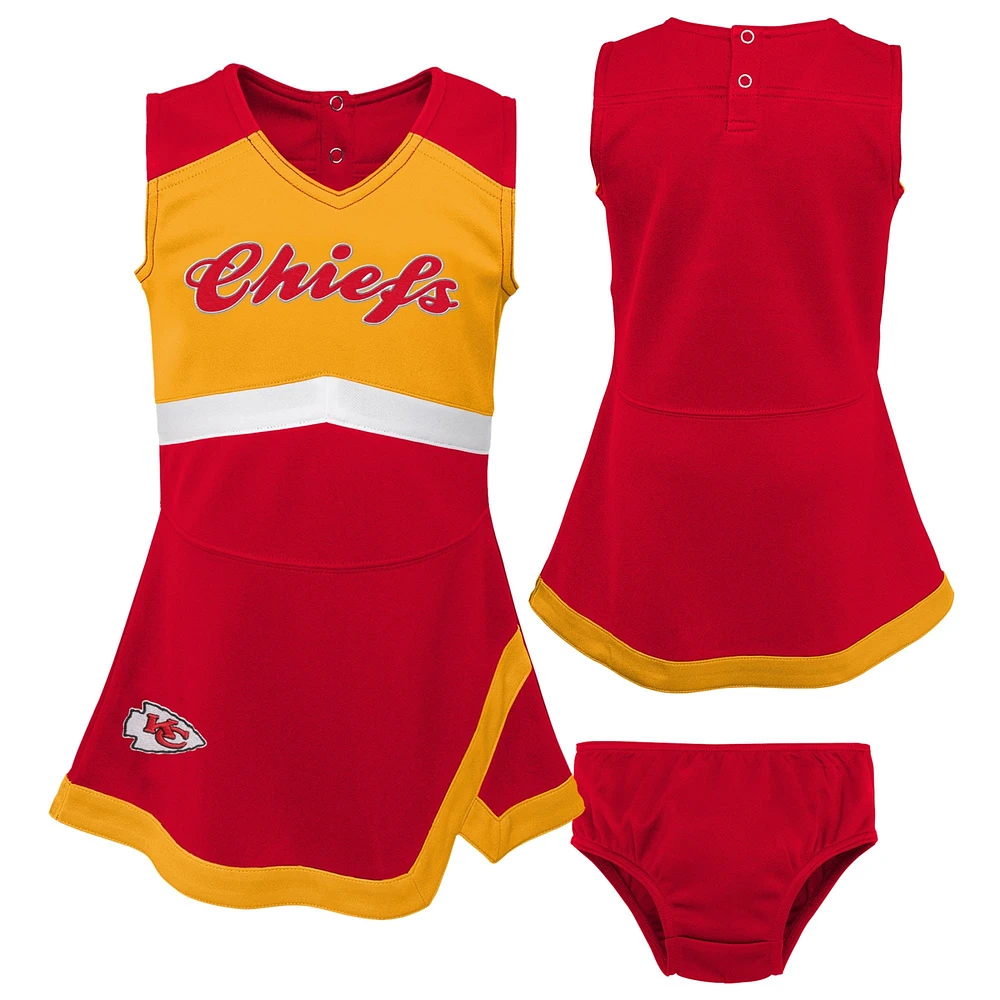 Filles préscolaire rouge Kansas City Chiefs deux pièces Cheer Captain Jumper robe avec Bloomer ensemble