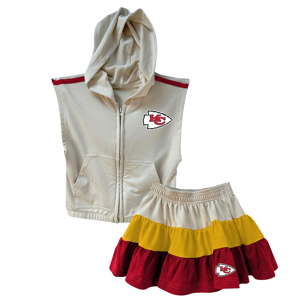 Ensemble sweat à capuche zippé sans manches et jupe trois niveaux pour filles Wes & Willy Gold/Red Kansas City Chiefs