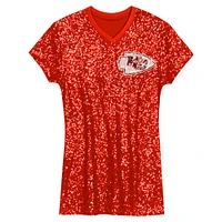 Girls Youth Patrick Mahomes Red Kansas City Chiefs Sequin Player Name & Number V-Neck Dress