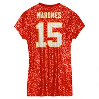 Girls Youth Patrick Mahomes Red Kansas City Chiefs Sequin Player Name & Number V-Neck Dress