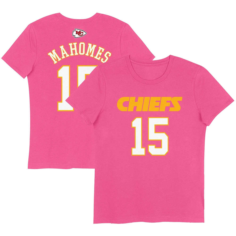 T-shirt rose avec nom et numéro de joueur des Kansas City Chiefs Patrick Mahomes pour jeunes filles