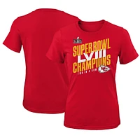 Girls Youth  Red Kansas City Chiefs Super Bowl LVIII Champions Iconic Victory T-Shirt