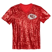 Maillot à col en V sequins rouge pour jeunes filles Travis Kelce des Kansas City Chiefs