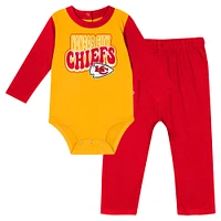 Infant Red Kansas City Chiefs Double Up Long Sleeve Bodysuit and Pants Set