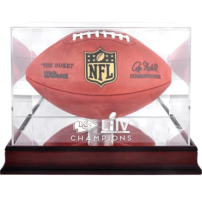 Vitrine de présentation avec logo de football en acajou des champions du Super Bowl LIV des Chiefs de Kansas City