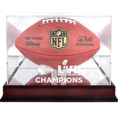 Vitrine de présentation du logo de football en acajou des champions du Super Bowl LVII des Chiefs de Kansas City