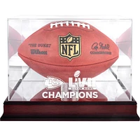 Vitrine de présentation du logo de football en acajou des champions du Super Bowl LVII des Chiefs de Kansas City