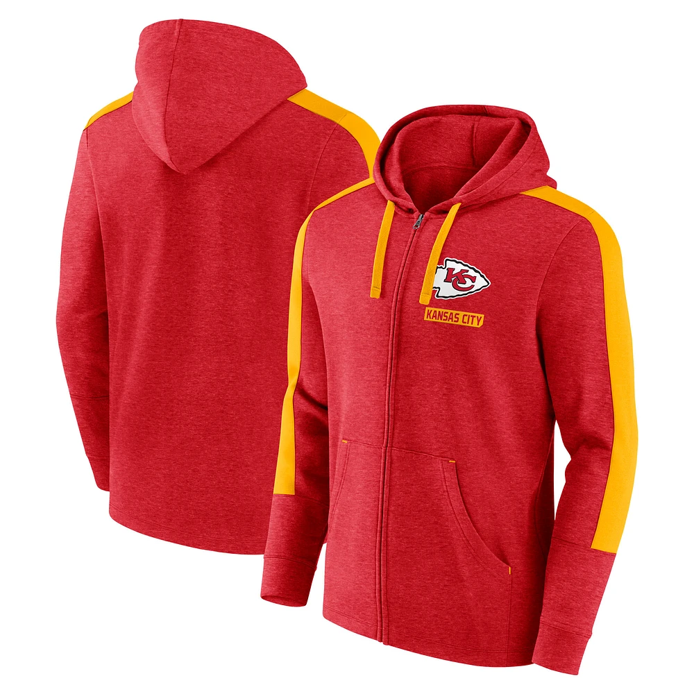 Sweat à capuche zippé pour homme Fanatics Heather Red Kansas City Chiefs Gains