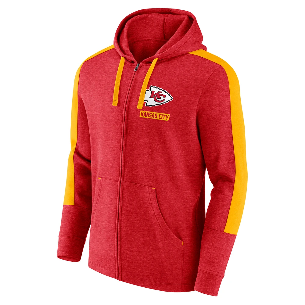 Sweat à capuche zippé pour homme Fanatics Heather Red Kansas City Chiefs Gains