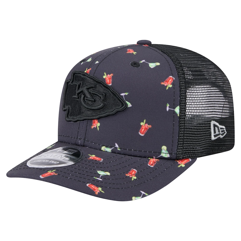 Men's New Era Navy/Black Kansas City Chiefs Adventure Drinks Pattern 9SEVENTY Stretch-Snap Hat