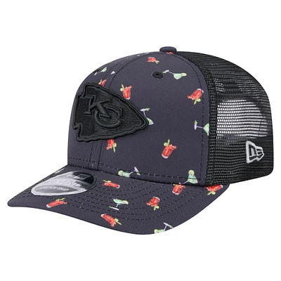 Men's New Era  Navy/Black Kansas City Chiefs Adventure Drinks Pattern 9SEVENTY Stretch-Snap Hat