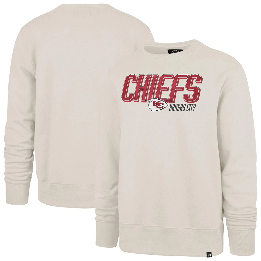 Men's '47 Cream Kansas City Chiefs Locked Headline Pullover Crewneck