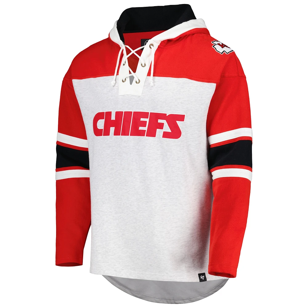 Chandail à capuchon lacets gris chiné pour hommes '47 Kansas City Chiefs Gridiron