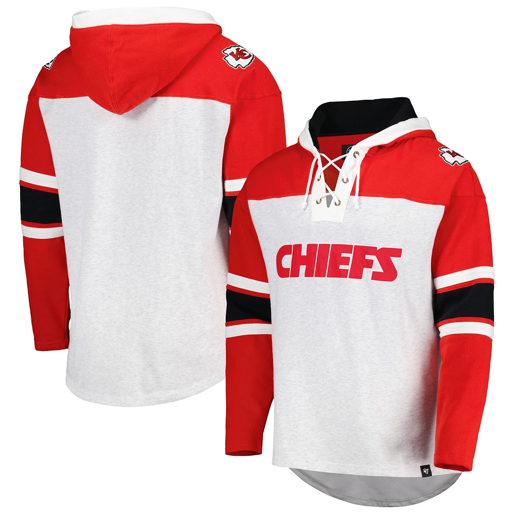 Chandail à capuchon lacets gris chiné pour hommes '47 Kansas City Chiefs Gridiron