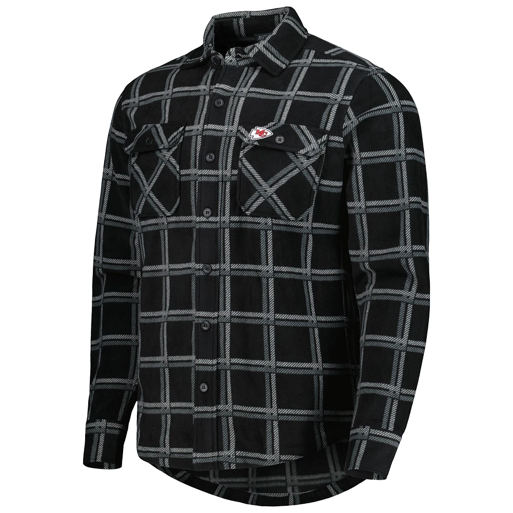 Men's Antigua Black Kansas City Chiefs Industry Flannel Button-Up Shirt Jacket