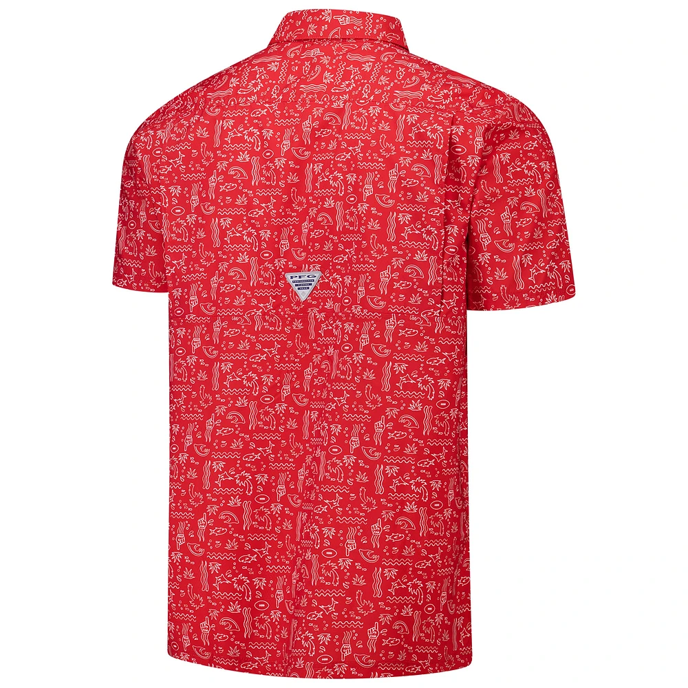 Men's Columbia PFG Red Kansas City Chiefs Super Slack Tide Omni-Wick Button-Up Shirt