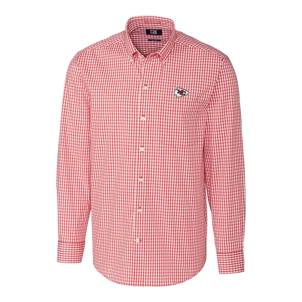 Lids Kansas City Chiefs Cutter & Buck Big Tall Stretch Gingham Long Sleeve  Woven Button Down Shirt - Red