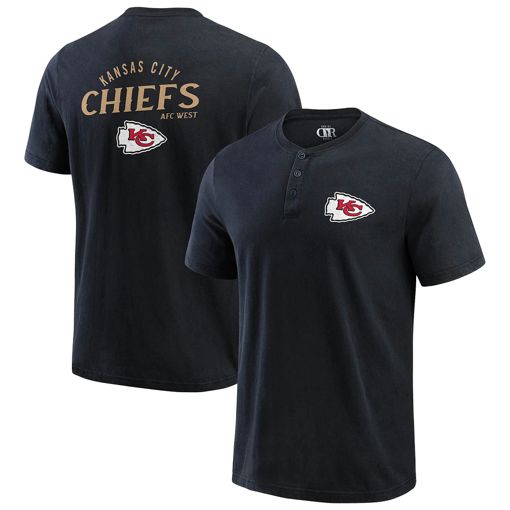 T-shirt Henley délavé noir pour homme de la collection Darius Rucker Fanatics, Kansas City Chiefs