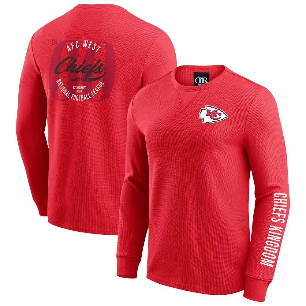 T-shirt à manches longues en tricot gaufré délavé pour homme de la collection Darius Rucker par Fanatics, rouge, Kansas City Chiefs