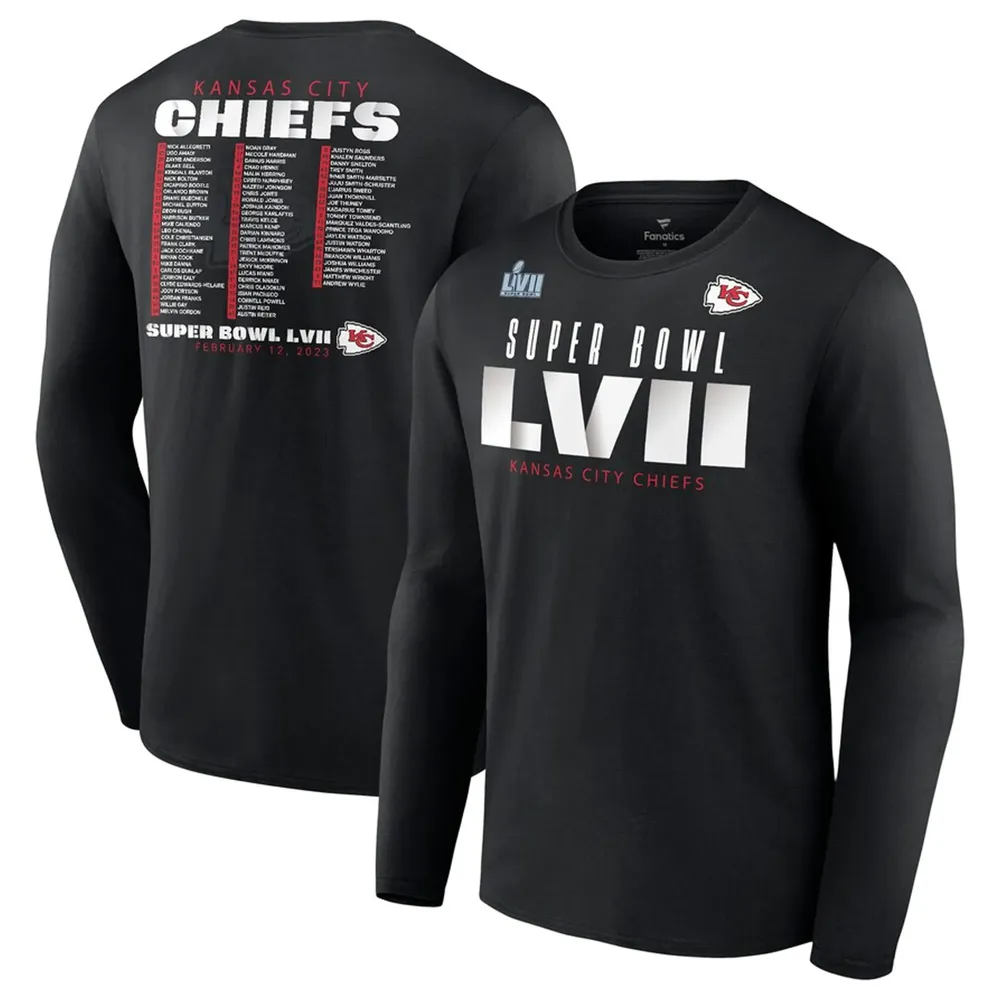 Men's Fanatics Branded Black Kansas City Chiefs Super Bowl LVII Varsity  Team Roster Big & Tall Long Sleeve T-Shirt