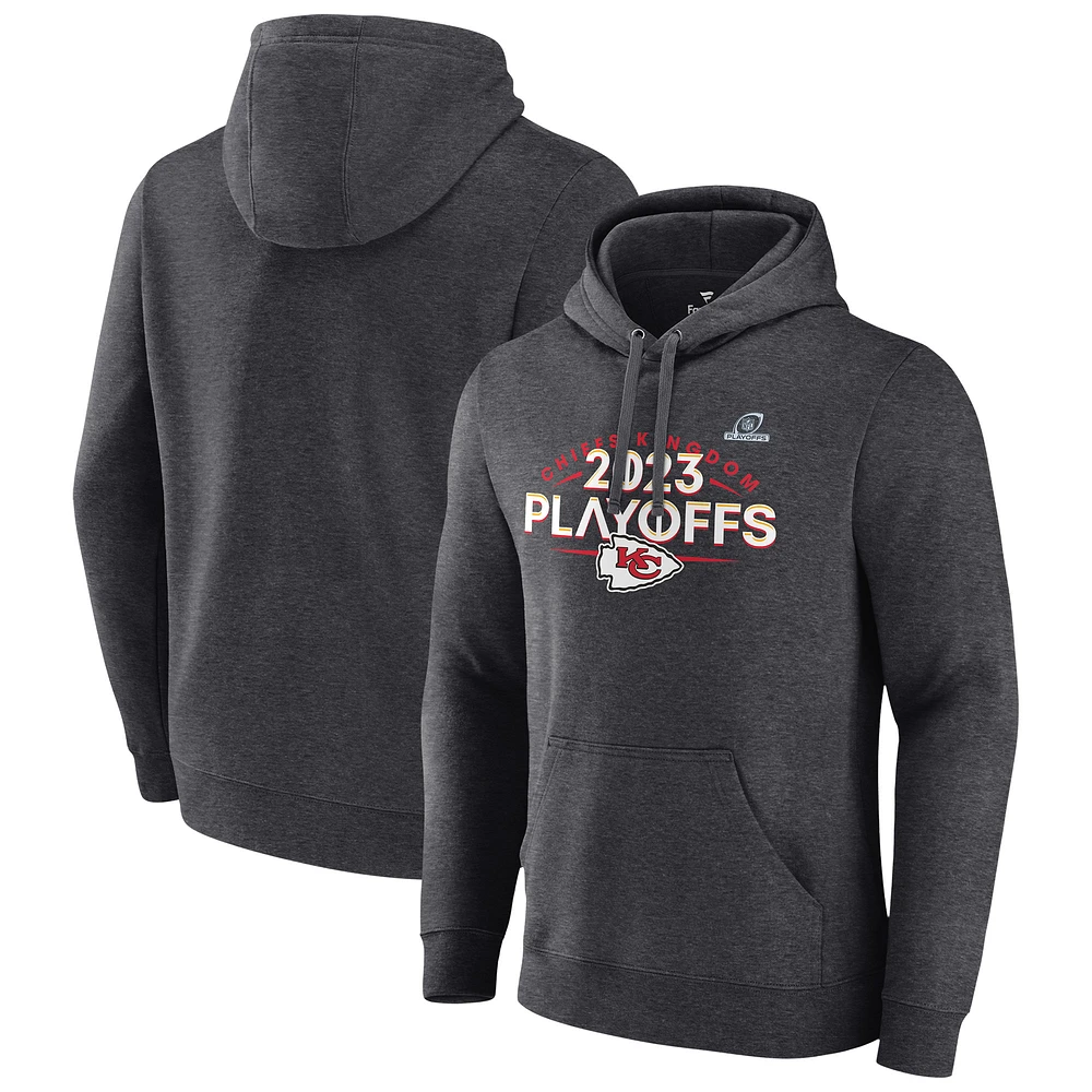 Men's Fanatics Heather Charcoal Kansas City Chiefs 2023 NFL Playoffs Fleece Pullover Hoodie